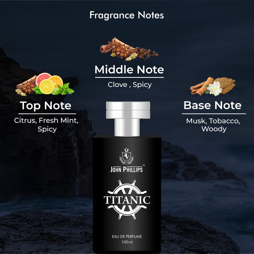 John Phillips  Luxury Titanic & Bon Voyage Eau De Parfum 100ml 3.4 Fl.oz. Each Pack Of 2 | French Perfume Combo Gift Set For Men John Phillips  Luxury Titanic & Bon Voyage Eau De Parfum 100ml 3.4 Fl.oz. Each Pack Of 2 | French Perfume Combo Gift Set For Men
