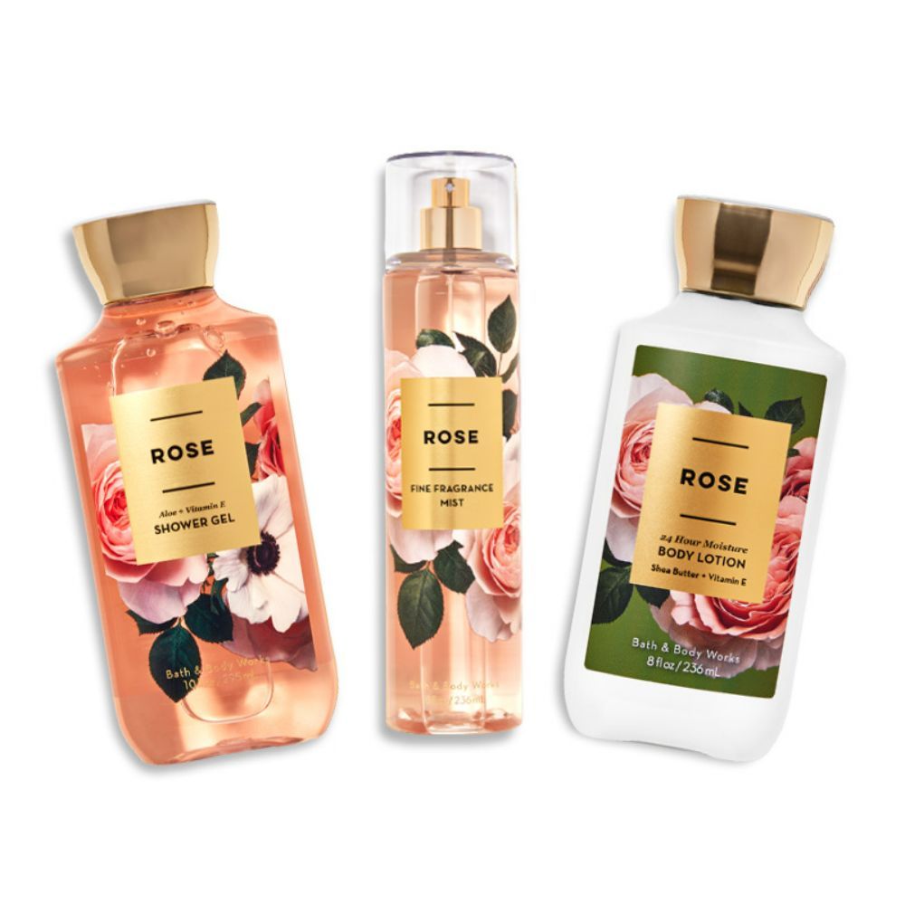 BATH & BODY WORKS ROSE SHOWER GEL, BODY LOTION & FRAGRANCE MIST COMBO 767ML 25.9 FL.OZ. BATH & BODY WORKS ROSE SHOWER GEL, BODY LOTION & FRAGRANCE MIST COMBO 767ML 25.9 FL.OZ.