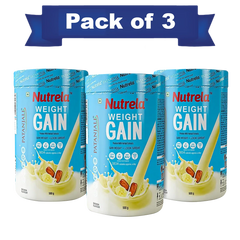 Patanjali Nutrela Weight Gain, Banana Flavor, 500g (Pack Of 3), With Vegetarians & Non-Vegetarians