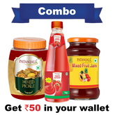 Patanjali Sauce & Pickle Combo - Mixed Pickle 1 Kg + Tomato Ketchup Onion & Garlic 1 Ltr, 2.5kg