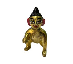 Laddu Gopal Idol With A Dress & A Jewellery Set, Laddoo Bal Gopal, Gold, Brass, Kanha Ji Deities | Antique Style, Bal Krishna Statue, Thakur Ji Murti