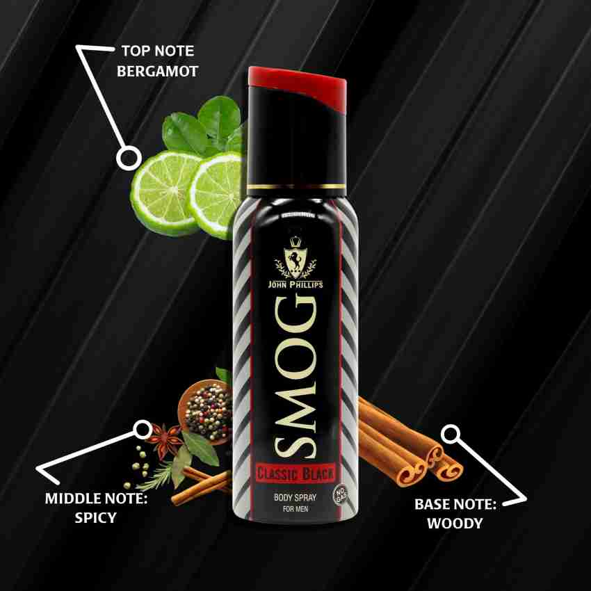 John Phillips Smog Classic Black Deodorant 120 Ml 4 Fl.oz.  & Wildcraft Perfume 100 Ml 3.4 Fl.oz. | Combo Of 2 For Men John Phillips Smog Classic Black Deodorant 120 Ml 4 Fl.oz.  & Wildcraft Perfume 100 Ml 3.4 Fl.oz. | Combo Of 2 For Men