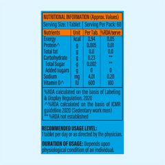 Patanjali Nutrela Vitamin D2k Natural 60 Chewable Tablets For Men & Women Vanilla Flavor, 24gm