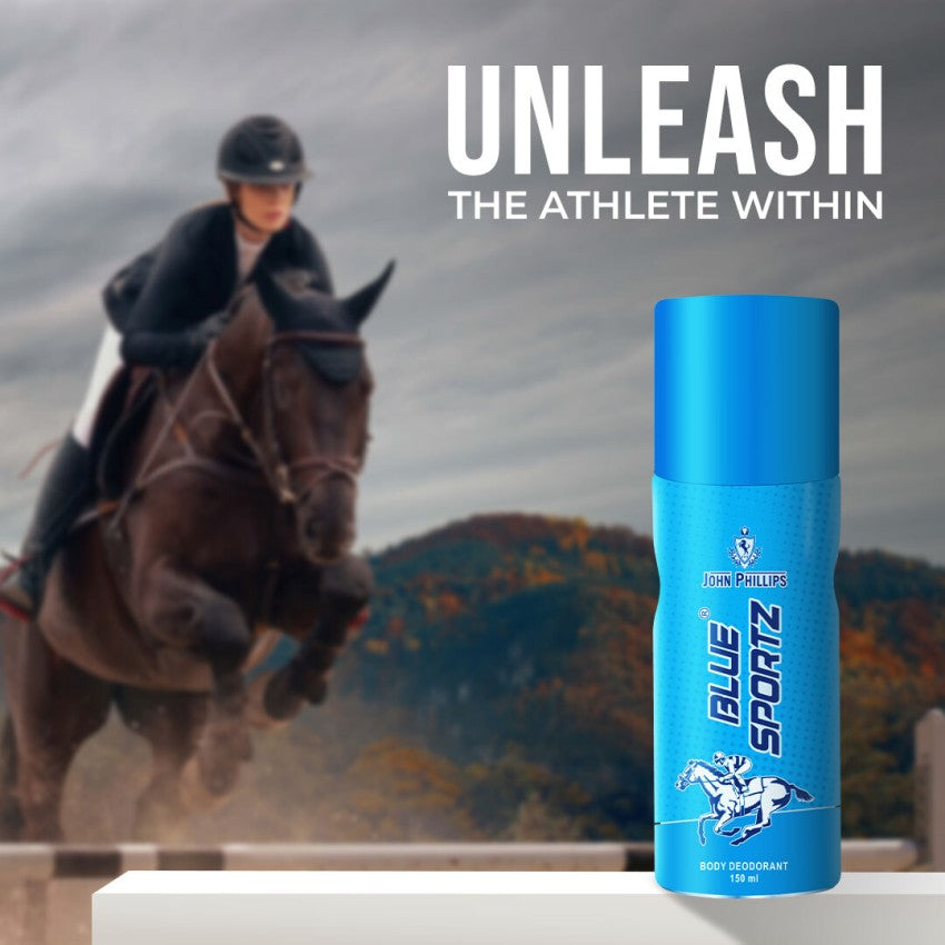 John Phillips Blue Sportz 150ml 5 Fl.oz. & Smog Cool Blue 120ml 4 Fl.oz. No Gas Deodrant For Men | Long Lasting John Phillips Blue Sportz 150ml 5 Fl.oz. & Smog Cool Blue 120ml 4 Fl.oz. No Gas Deodrant For Men | Long Lasting