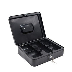 Lock Safe Metal Money Box With Key Storage Box, Cash Box With Money Tray, Money Saving Organizer For Kids, Jewellery Safe Locker With Plastic Coin Tray, Colour - Black