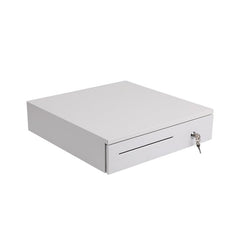 Cash Box Metal Cash Register Drawer 3 Coin Money Storage Box Tray With Removable Coin Tray & Key - Lock Cash Drawer For Shop, Colour - White, Material - Metal