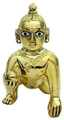 Laddu Gopal Brass Idol, Bal Gopal, Thakur Ji Statue, Gold, Brass, Baby Krishna, Perfect Decorative Showpiece Idol, Gold Handmade Statue, Occasion, For Home, Office, Desk, Gifts Etc