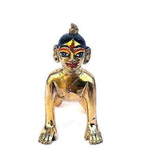 Ashtadhatu Brass Laddu Radha Idol, Radha Rani Murti, Gold, Brass, Idol - 3 Inch, Beautiful Statue, Occasion, Handmade, Bal Radha Rani Ji Idol