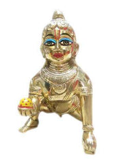 Ashtadhatu Brass Laddu Gopal Idol, Bal Gopal Ji, Golden, Metal, Idol - Size 5 Cm, Little Krishna, Makhan Chor Statue, Bal Gopal Worship Properly, Baby Krishna Idol