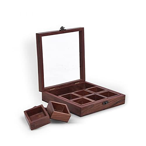 Brown Wooden Masala Box For Storing Spices - 9 Container | Masala Dani - Masala Storage Box - Spices Storage Box | Food Safe, Dishwasher Safe Brown Wooden Masala Box For Storing Spices - 9 Container | Masala Dani - Masala Storage Box - Spices Storage Box | Food Safe, Dishwasher Safe
