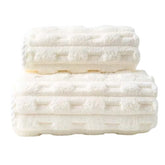 HomeCloud Korean Bath & Face Towel 400 Gsm | Plush Soft & Luxury Towel Set With Hanging Loop | 3x Softer Than Cotton Towels | Set Of 2 (Boxes White)
