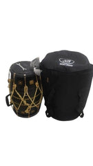 Professional Stylish Look Black Dholak With Golden Bolts & Beautiful Printed Rope - Black & Gold | Perfectly Symmetric Round Dholak, Dholak For Festival, Wedding, Satsang
