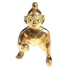 Laddu Gopal God Idol, Lord Krishna, Thakur Ji Murti, Golden, Brass - Size No.2, Gift Item, Compact Size, Handcrafted Statue, For Home Temple Pooja, Idol