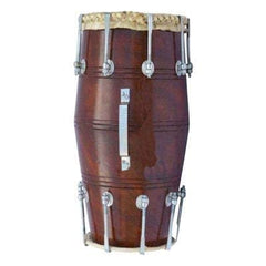 Professional Handmade Wooden Dholak Dholki Bolt Tuned - Brown | Perfectly Symmetric Round Dholak, Dholak For Festival, Wedding, Satsang | Nut & Bolt Fitting On Bass & Tune Head Side