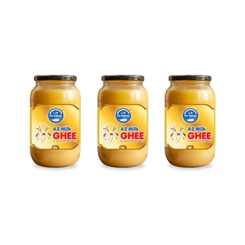 Pure A2 Milk Ghee By Go Amrut | Rich In Nutrients Vitamins A, D & K Healthy Desi Ghee Good For Heart Health | 1.5 Litre (500ml * 3) 50.7 Ounce | Jar Pack