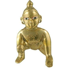 God Idol - Laddu Gopal Statue, Petal Murti With Dress Combo, Brass, Golden Idol, Size - Medium, Golden Handmade Statue, Occasion& Festival, Baby Krishna Statue, For Janmashtami Pooja