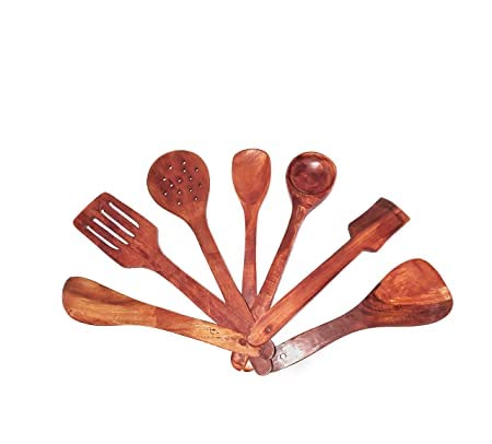 Dark Brown Wooden Spoons & Spatula For Cooking - Spatula For Non Stick Pan Sleek, Solid & Non-Stick Cookware For Home Use & Kitchen Decor - Set Of 7 Dark Brown Wooden Spoons & Spatula For Cooking - Spatula For Non Stick Pan Sleek, Solid & Non-Stick Cookware For Home Use & Kitchen Decor - Set Of 7