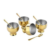 High Grade Stainless Steel Ice Cream Bowl Set With Gold PVD Coating - 4 Pcs Forte, 8.7 Cm | 4 Ice Cream Bowls With 4 Spoons
