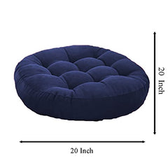 Round Velvet Floor Cushions Pillow For Living Room, Outdoor, Blue - 50 X 50 Cm | For Floor Cushions, Tatami Cushion, Patio Cushion, Balcony Cushion, Floor Seating, Soft Pillow - Pack Of 2