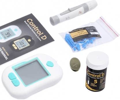 Control D Advanced Digital Glucose Blood Sugar Testing Monitor With 5 Strips Glucometer (White, Green) Control D Advanced Digital Glucose Blood Sugar Testing Monitor With 5 Strips Glucometer (White, Green)