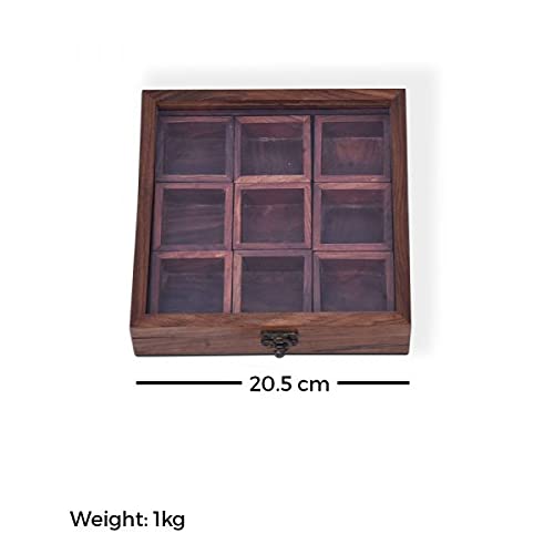 Brown Wooden Masala Box For Storing Spices - 9 Container | Masala Dani - Masala Storage Box - Spices Storage Box | Food Safe, Dishwasher Safe Brown Wooden Masala Box For Storing Spices - 9 Container | Masala Dani - Masala Storage Box - Spices Storage Box | Food Safe, Dishwasher Safe