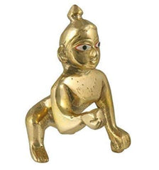 Golden Plated Laddu Gopal Idol, Bal Gopal, Thakur Ji Murti, Golden, Brass - Medium Size No.4, Petal Murti - 4 Inch, Janmashtami Special For Home Temple, Handmade Statue