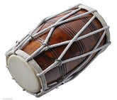 Sheesham Wood Dholak Rope Tuned - Brown | Perfectly Symmetric Round Dholak - Dholak For Festival, Wedding, Satsang | Goat Skin On The Tune & Bass Head