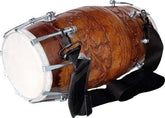 Mango Wood 3D Flower Carving Design Nut & Bolt Dholak With Bag - Brown | Perfectly Symmetric Round Dholak - Dholak For Festival, Wedding, Satsang | Very Easy To Tune