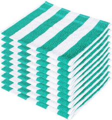 Cotton Colors Cotton Striped Design Hand Towel 1200 Gsm - Set Of 8 (Green & White)