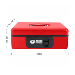 Imported Metal Cash Box With Dual Combination & Password Lock Large Size Money Box For Cash, Jewellery Safe Locker With Removable Plastic Coin Tray, Colour - Red, Material - Metal