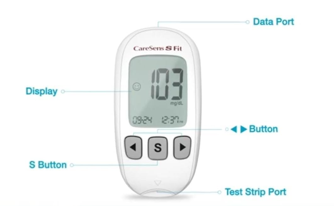 CareSens S Fit Blood Glucose Monitoring System With Enhanced Accuracy & Precision, Combo Offer 10s Test Strips In Side Kit+50s Test Strips (Total 60 Test Strips)+100 Blood Lancet CareSens S Fit Blood Glucose Monitoring System With Enhanced Accuracy & Precision, Combo Offer 10s Test Strips In Side Kit+50s Test Strips (Total 60 Test Strips)+100 Blood Lancet