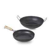 Pre-Seasoned Black Iron Cookware Set - Fry Pan 24.7 Cm, 1.5 Liters + Kadai 24.6 Cm, 2.7 Liters | Kitchen Cooking Combo Pots & Pans Set Of 2 Pcs - Naturally Nonstick