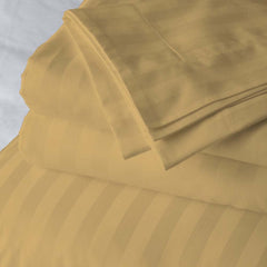 100% Cotton Stripes King Size Fitted Bedsheet With 2 Pillow Covers - 78 X 78 Inches, Beige | Premium Fabric Is Lightweight, Soft & Comfortable