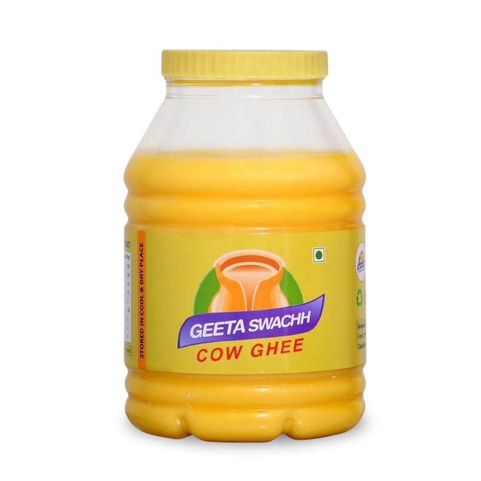 Organic Cow Desi Ghee By Geeta Swachh | Natural & Healthy Curd-Churned Desi Cow Ghee Good For Cooking, Frying | (5 Litre) 169.0 Ounce | Jar Pack