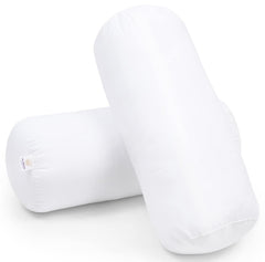 Microfiber Bolster Pillow For Bed & Sofa, Side, Round, White - 10 X 25 Inch | Diwan Cushions | Light, Soft & Fluffy For Neck & Back Support, Washable & Durable Pillow With Cover - Set Of 2