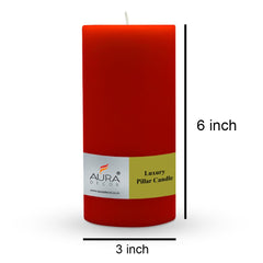PILLAR CANDLES EXTRA LARGE RED CANDLES | LONG TIME 90 HRS 3X6 INCH SMOKELESS