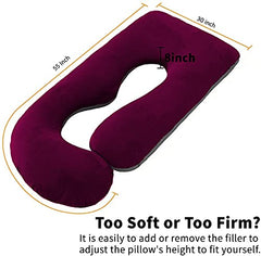 J Shaped Pillow, Pregnancy Pillow For Maternity & Baby Nursing - Wine & Grey | Pregnant Women Stomach, Hip, Spine, Neck Support, Velvet Outer Cover With Zip, Adjustable, Multi-Purpose Pillow