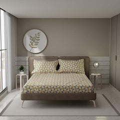 1 Bedsheet For Double Bed With 2 Pillow Covers - 90 X 100 Inches, Yellow & Grey | Premium Cotton Material Double Bedsheet Queen Size | Skin Friendly & Long Lasting