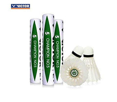 Victor Champion No 5 Duck Feather Badminton Shuttlecock Speed 77 , White | Pack Of 12