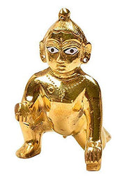 Lord Laddu Gopal Ji God Idol, Bal Gopal Ji, Kanha Ji, Brass, Gold - Size No.2, Gold Hand Painted Idol, Temple Pooja, Thakur Ji Idol - 5-6cm, Gift Item, Occasions & Festivals Of India, Statue
