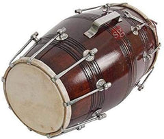 Handmade Nut & Bolt Fitting Mango Wood Dholak - Brown | Perfectly Symmetric Round Dholak - Dholak For Festival, Wedding, Satsang | Very Easy To Tune - Goat Skin On Both Side