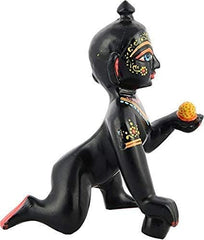 Black Designer Attractive Pure Ashtadhtau Laddu Gopal, Brass, Idol - Size No.1, Golden Hand Painted Idol | Made In Vrindavan, All Occasions & Festivals