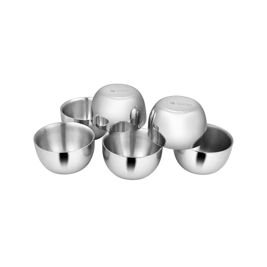 Stainless Steel Nikki Double Wall Big Katori Set Of 6 - 8cm, Silver, 210ml Each | Easy To Clean & Dishwasher Safe Stainless Steel Nikki Double Wall Big Katori Set Of 6 - 8cm, Silver, 210ml Each | Easy To Clean & Dishwasher Safe