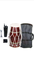 Rope Rings Dholak With Full Tool Kit Bag, Tuning Key, Belt - Brown | Perfectly Symmetric Round Dholak - Dholak For Festival, Wedding, Satsang | Very Easy To Tune