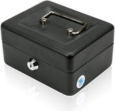Small Cash 6āā Inch Box With Key Lock, Portable Steel Cash Safe Box Petty Cash Tinlockable Cash Money Coin Safe Security Box, Colour - Black