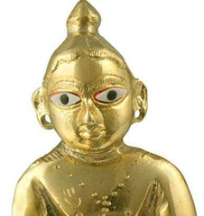 Golden Plated Laddu Gopal Idol, Bal Gopal, Thakur Ji Murti, Golden, Brass - Medium Size No.4, Petal Murti - 4 Inch, Janmashtami Special For Home Temple, Handmade Statue