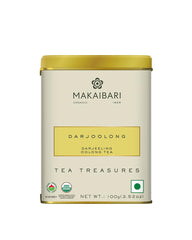 Makaibari Tea Treasures Darjoolong Tea - 100gm Tin Caddy, 3.5 Ounce | USDA Certified Premium Darjeeling Oolong Tea - Natural Detox Tea, Semi-Fermented Oolong Whole Loose Leaf | Medium Caffeine