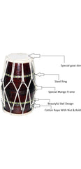 Rope Rings Dholak With Full Tool Kit Bag, Tuning Key, Belt - Brown | Perfectly Symmetric Round Dholak - Dholak For Festival, Wedding, Satsang | Very Easy To Tune