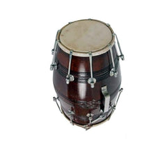Handcrafted Wooden Dholak Musical Instrument - Dark Brown | Perfectly Symmetric Round Dholak - Dholak For Festival, Wedding, Satsang | Very Easy To Tune