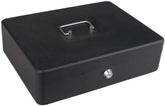 Key Lock Metal Cash Box, Portable Double Layer Money Tin With Coin Tray Keeping Your Money Safe On The Go, 12 Inch, Colour - Black